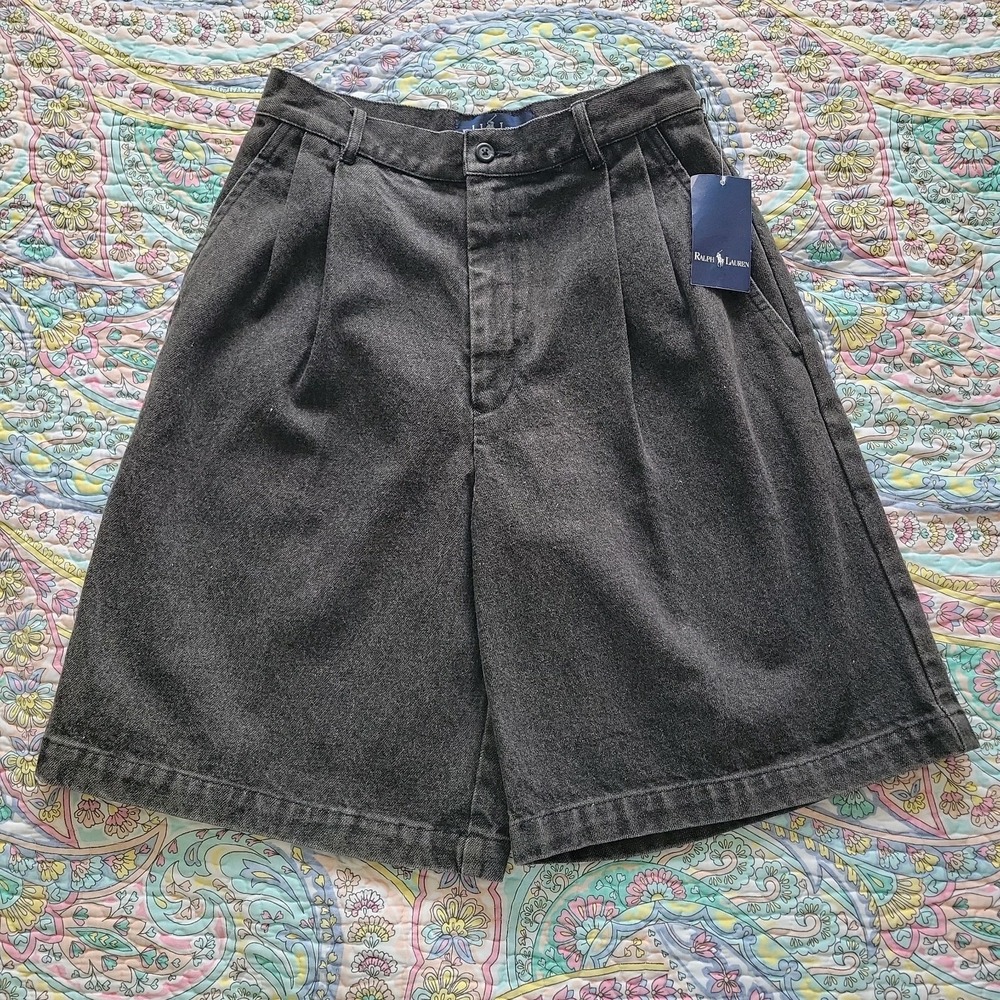 Vtg Ralph Lauren Womens Black Denim High Rise Mom Shorts Sz 8 Deadstock Long 90s